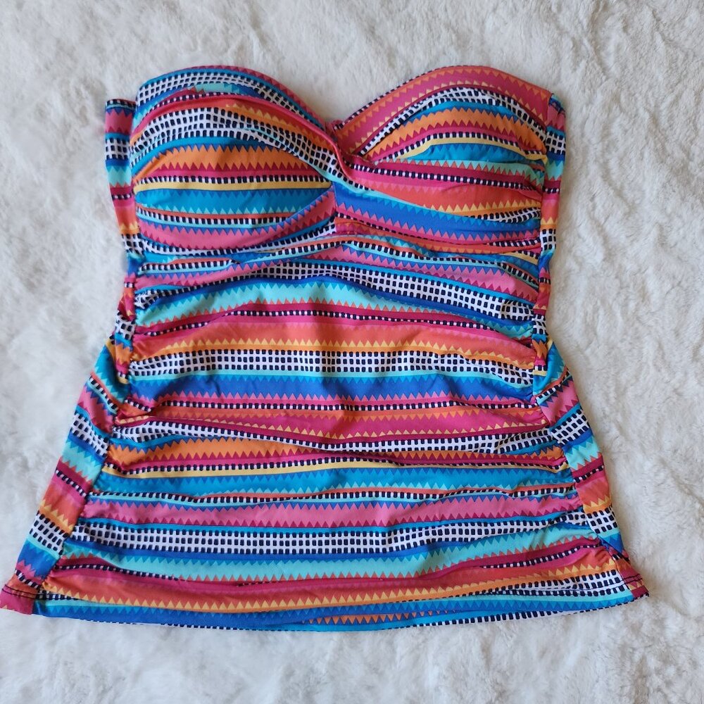 Anne Cole- Tankini / Bandeaukini Top- Floral Black and White- Size XS